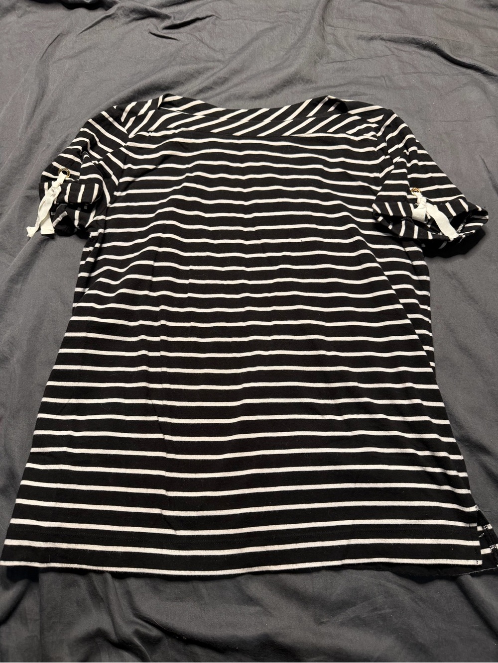 Jones New York Black and White Striped Short-Sleeve Top